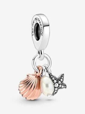 Pandora Freshwater Cultured Pearl, Starfish & Shell Triple Dangle Charm